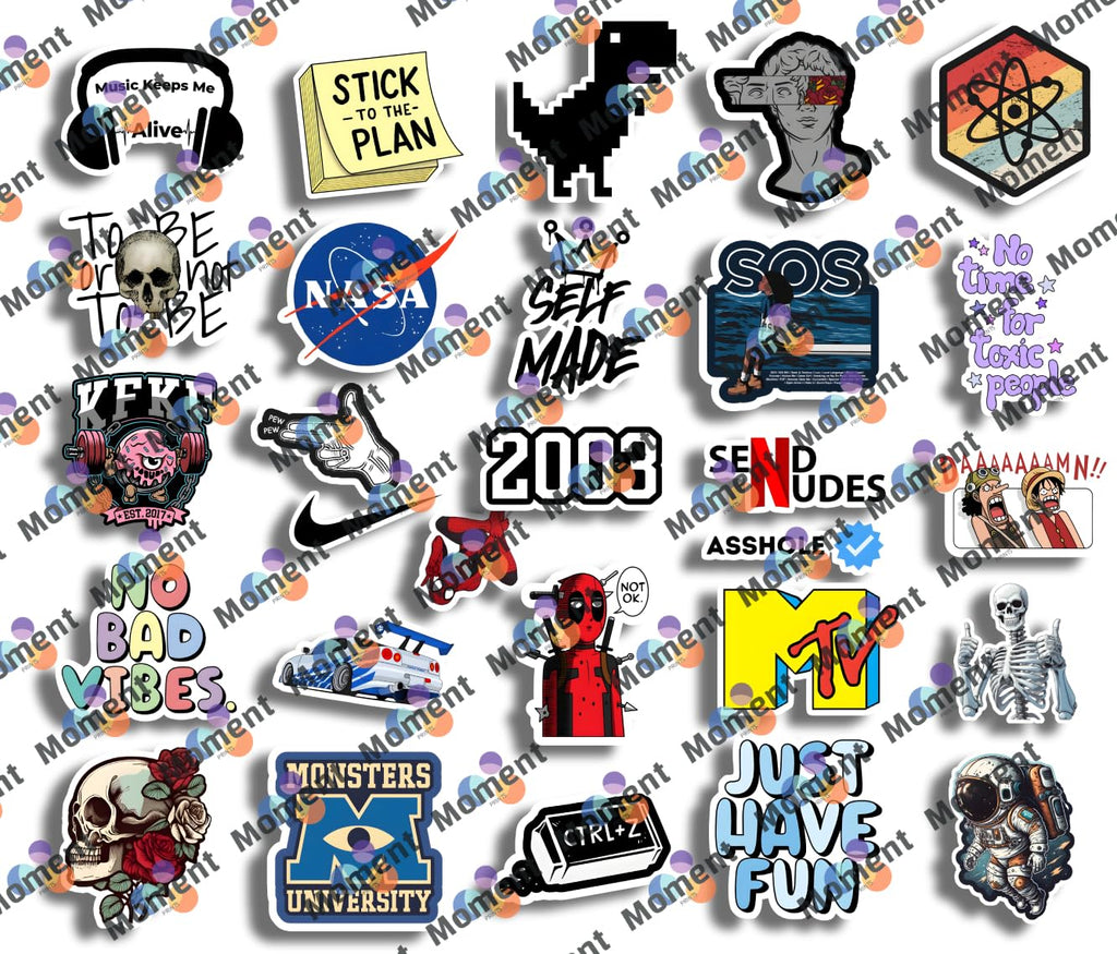 30Pcs Aesthetic Vinyl Stickers - Waterproof for Water Bottles, Laptops, Phones, Scrapbook, Guitars, Journals, and More - Reusable & Self-Adhesive, 210 mm