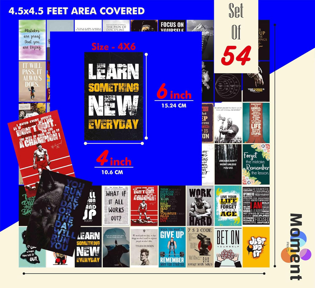 Set of 54 Motivational Inspirational Wall Collage Kit Posters - 4x6 Inches, 300 GSM Matte Finish, Double-Side Tape Included - Perfect for Office, Gym, Study Room Decoration