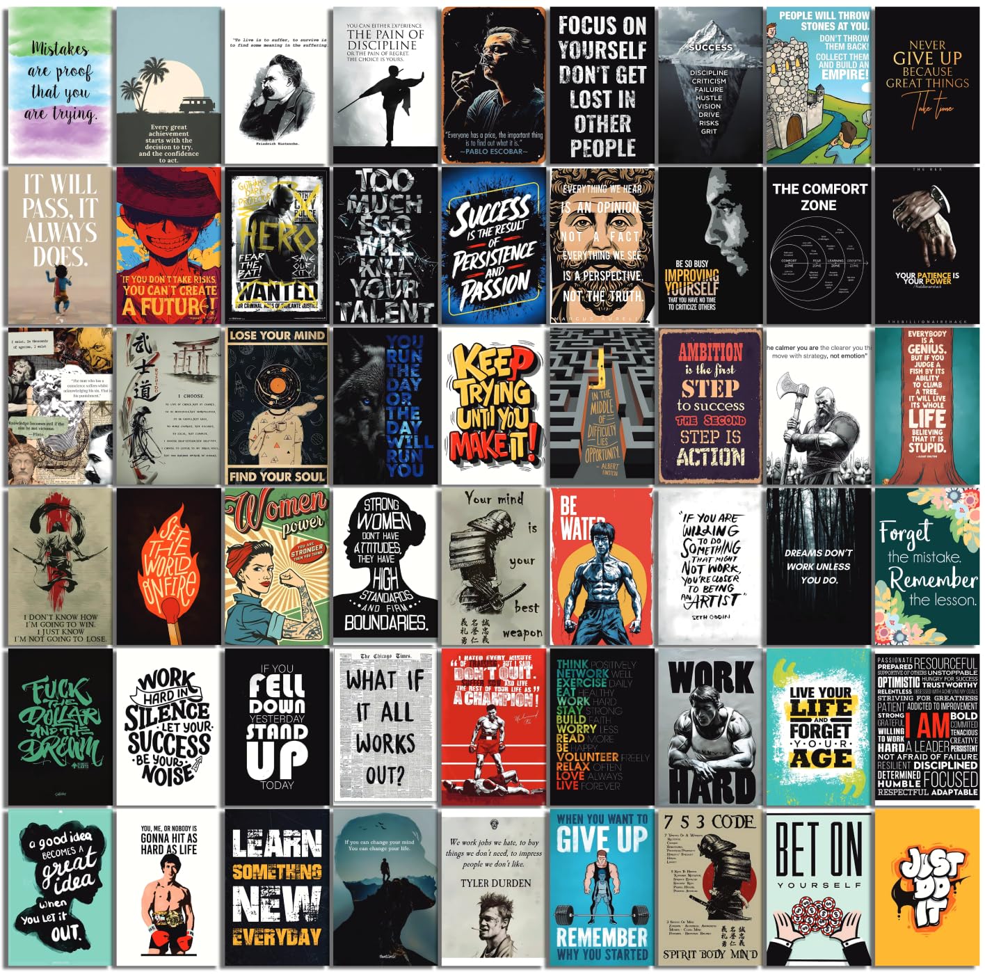 Set of 54 Motivational Inspirational Wall Collage Kit Posters - 4x6 Inches, 300 GSM Matte Finish, Double-Side Tape Included - Perfect for Office, Gym, Study Room Decoration