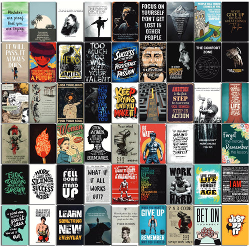 Set of 54 Motivational Inspirational Wall Collage Kit Posters - 4x6 Inches, 300 GSM Matte Finish, Double-Side Tape Included - Perfect for Office, Gym, Study Room Decoration