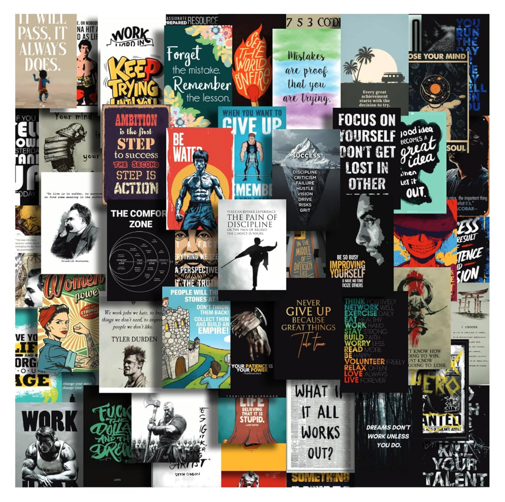 Set of 54 Motivational Inspirational Wall Collage Kit Posters - 4x6 Inches, 300 GSM Matte Finish, Double-Side Tape Included - Perfect for Office, Gym, Study Room Decoration