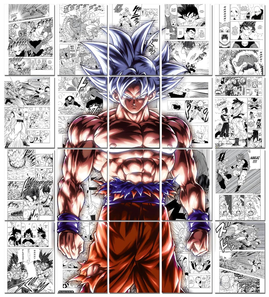 Goku Manga Collage Poster Set - Set of 20, 210 mm x 297 mm, W/Self-Adhesive, Premium-Quality Posters, 300 GSM Paper, Posters For Anime Fans (Goku Manga 1) - Glue Dots Included, Cardstock