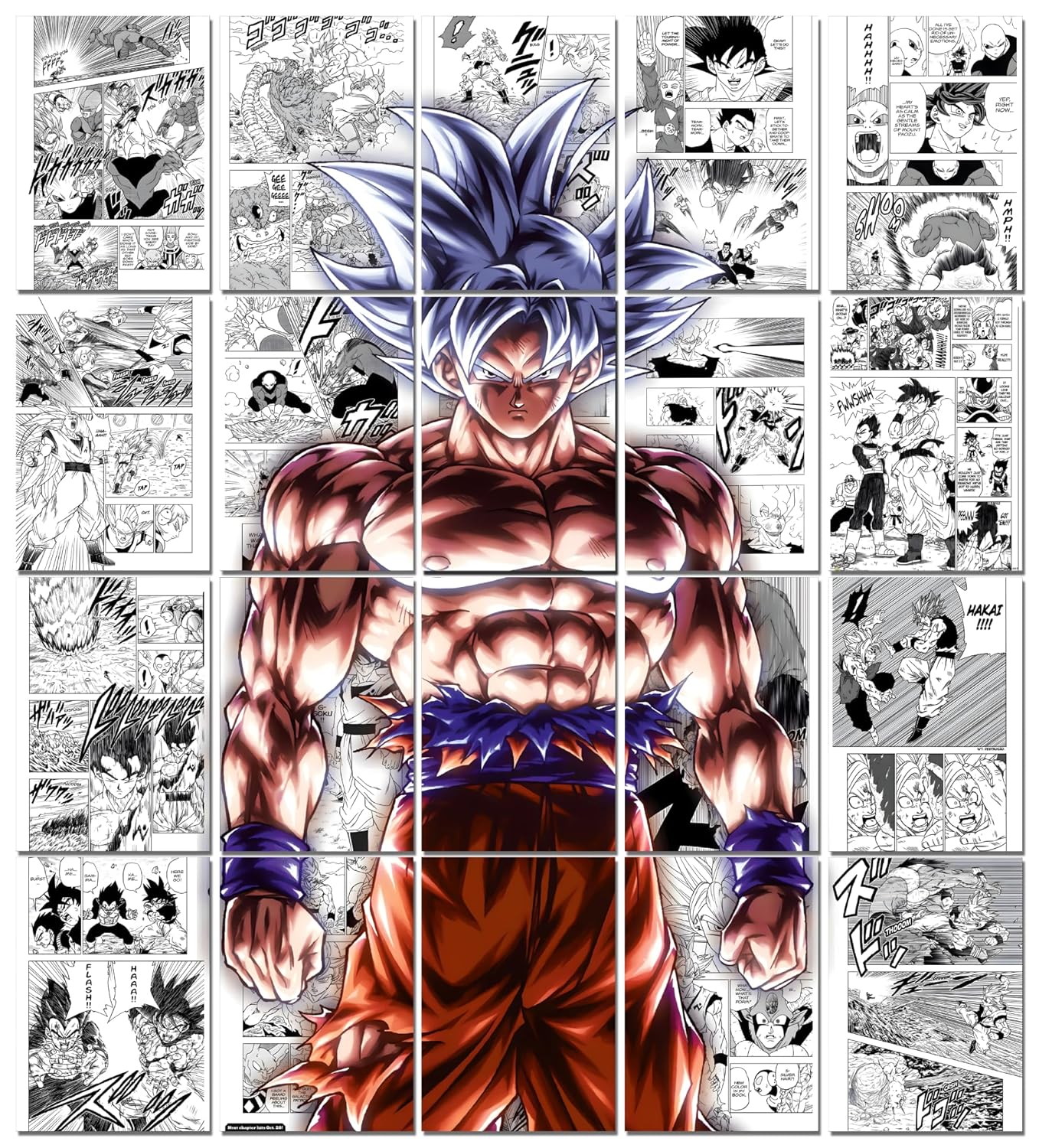 Goku Manga Collage Poster Set - Set of 20, 210 mm x 297 mm, W/Self-Adhesive, Premium-Quality Posters, 300 GSM Paper, Posters For Anime Fans (Goku Manga 1) - Glue Dots Included, Cardstock