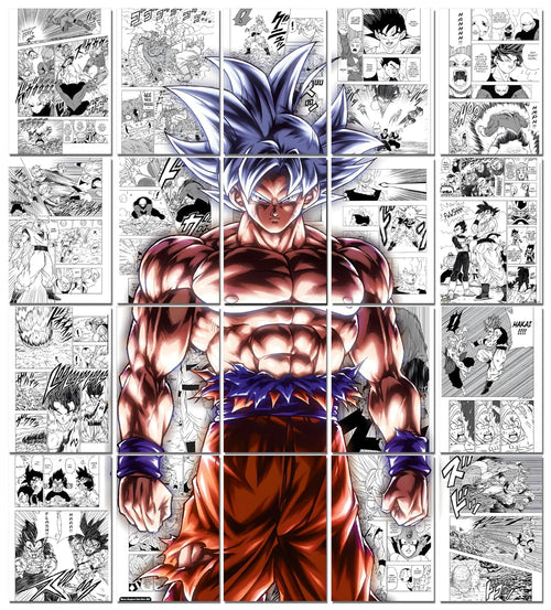 Goku Manga Collage Poster Set - Set of 20, 210 mm x 297 mm, W/Self-Adhesive, Premium-Quality Posters, 300 GSM Paper, Posters For Anime Fans (Goku Manga 1) - Glue Dots Included, Cardstock