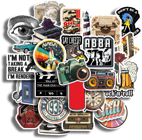 28Pcs Vintage Vinyl Stickers - Waterproof and Residue-Free for Laptops, Journals, Scrapbooks, Water Bottles, Guitars, and More, self-adhesive, 21 cm