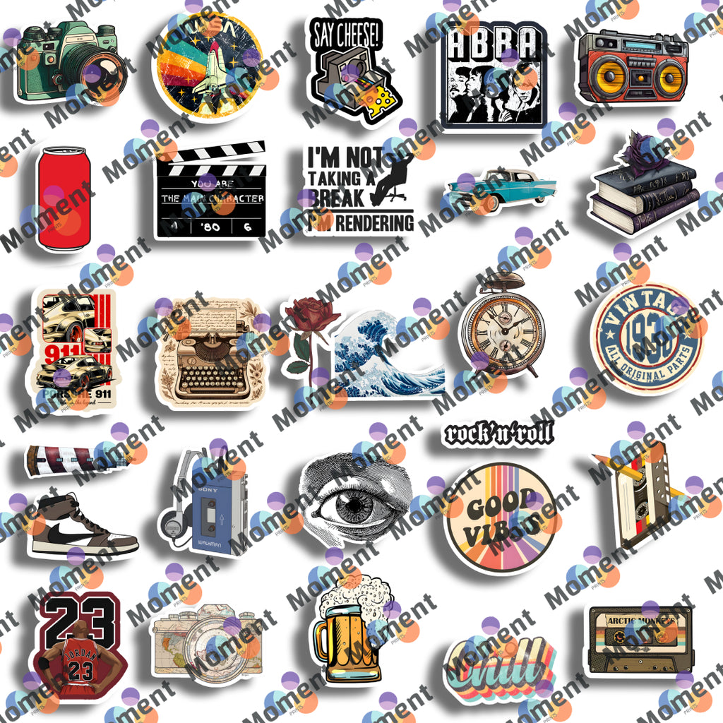 28Pcs Vintage Vinyl Stickers - Waterproof and Residue-Free for Laptops, Journals, Scrapbooks, Water Bottles, Guitars, and More, self-adhesive, 21 cm
